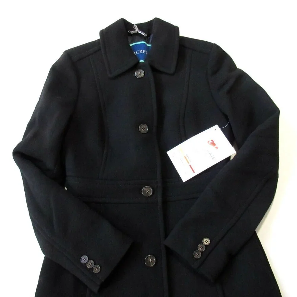 NWT J.Crew Classic Lady Day Coat in Black Italian Doublecloth Wool Thinsulate 0